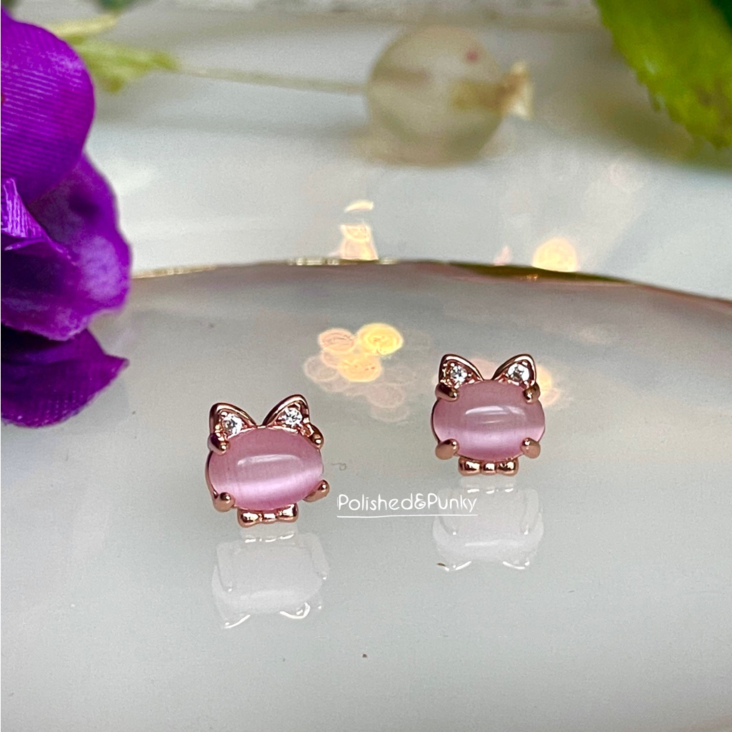 Rose Gold Cat Earrings Pink Earrings Small Earrings Minimalist Earrings In Box